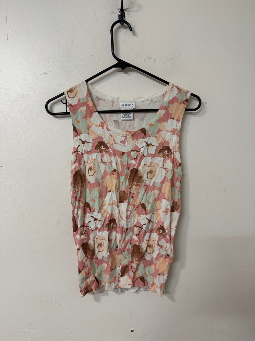 George Floral Scoop Neck Tank Top - Pink Brown Mint